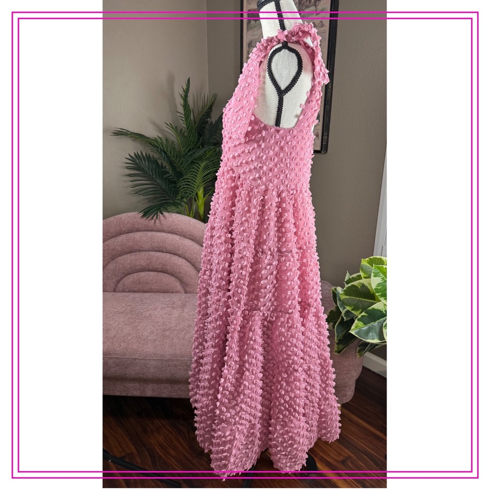 Sister Jane Bando Women's XS Pink Textured Midi Dress Tiered Sleeveless - Picture 7 of 14